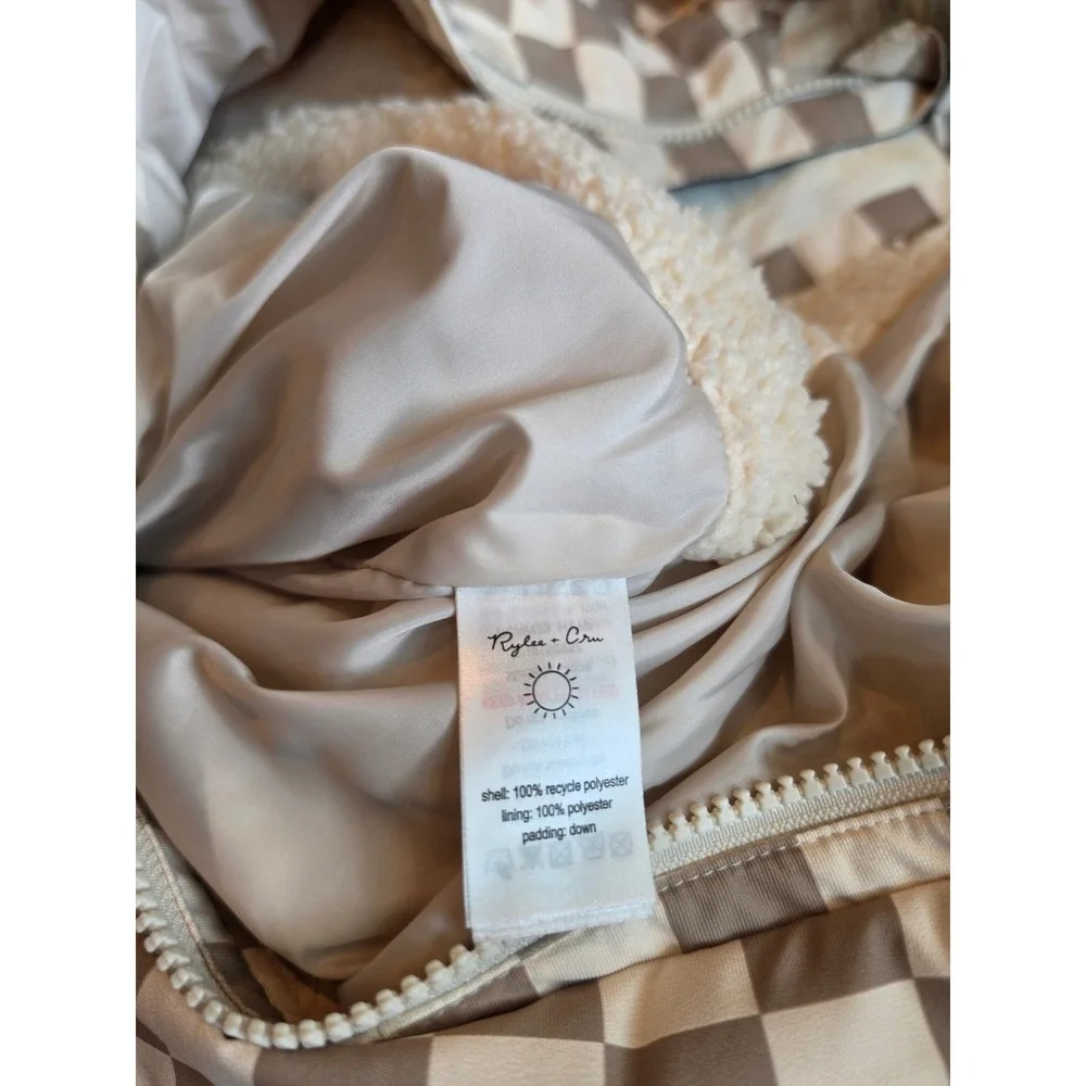 Rylee + Cru Kids Checkered Snowsuit Tan Cream Faux Fur Hood Down Fill 12-18m